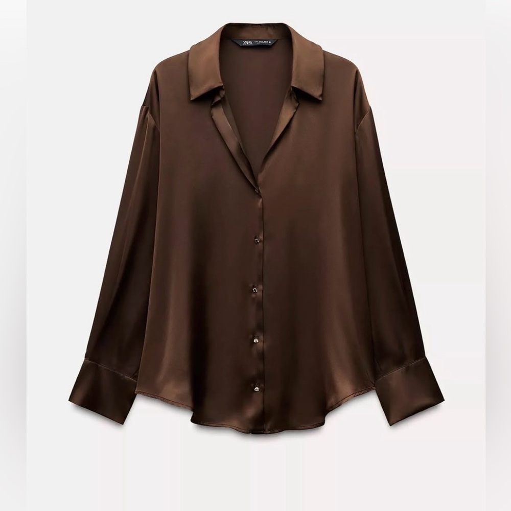 Zara Chocolate Brown Satin Top (Size XS)